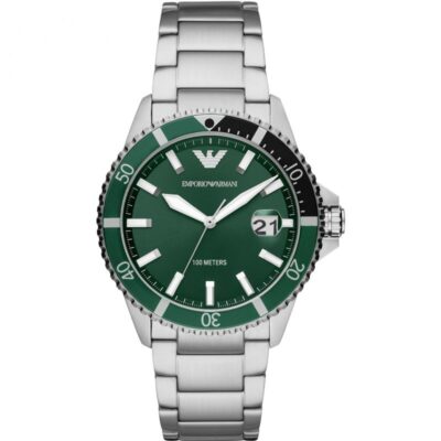 Emporio Armani Men's Green Dial Diver Stainless Steel Watch - AR11338